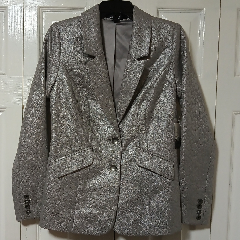Kensie Floral Brocade Blazer Silver